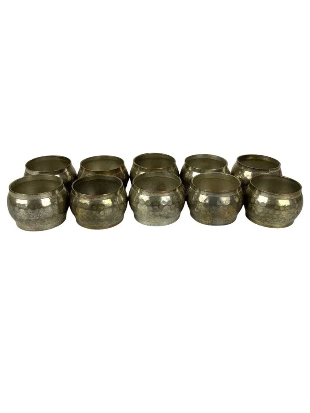 Hammered Silvertone Brass Napkin Rings Set Of 10 With Patina Finish Made In Indi